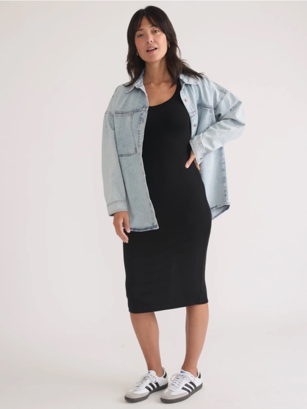 Marine Layer Lexi Ribbed Long Sleeve Midi Dress Size Large Black NWT (N)
